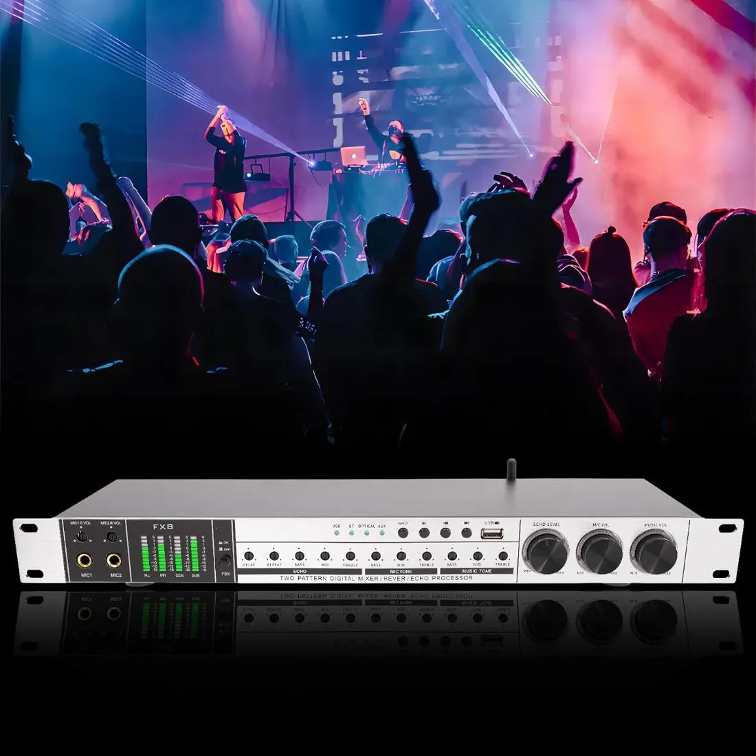 Professional 4-Mic Karaoke Mixer with Bluetooth and EQ Controls