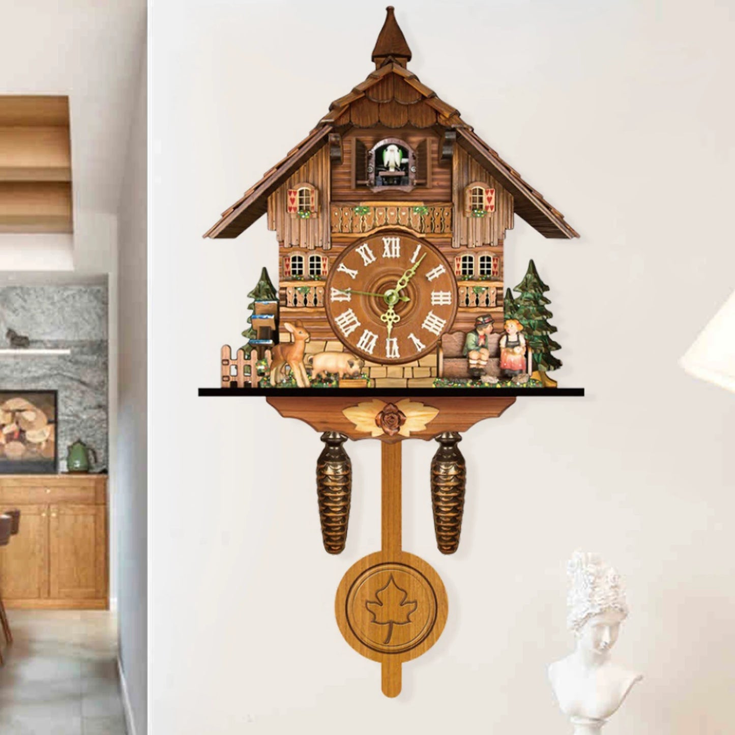 Cuckoo Clock Wall Mount Swing Alarm Bird Clock In Imitation Wood Style With Easy Read Dials For Living Room