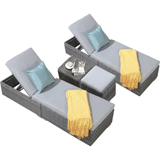 Hign-concerned 4 Piece Patio Chaise Lounge Set With Ottoman