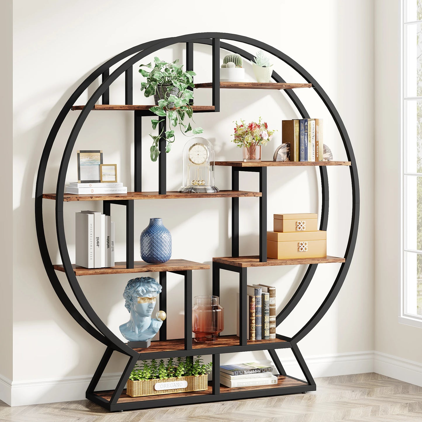 Tribesigns Round Etagere Bookshelf 63 Inch Industrial Wood