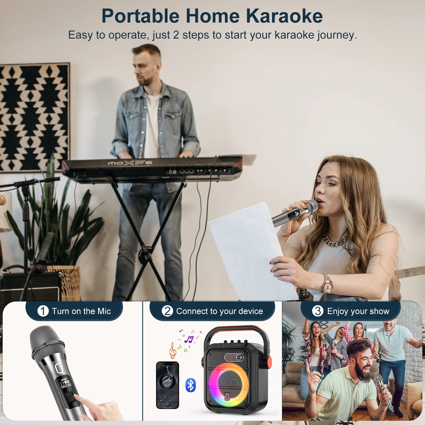 FanFun Portable Bluetooth Speaker with Karaoke and FM Radio