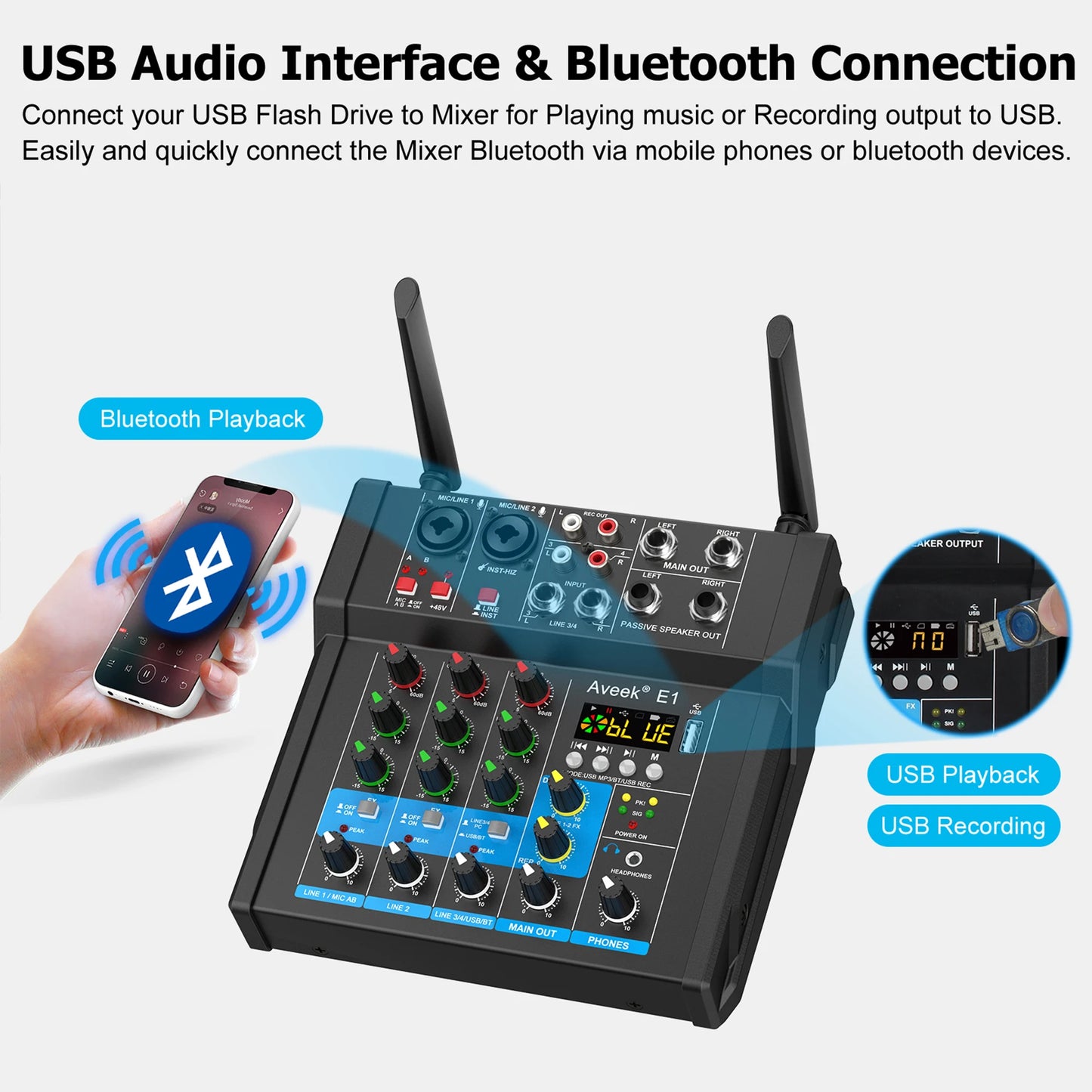Aveek Bluetooth Audio Mixer with Dual Wireless Microphones