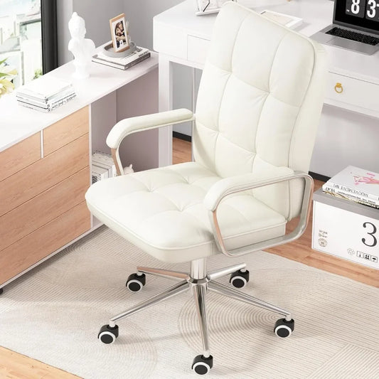 Ergonomic Swivel Desk Chair with Soft Leather and Padded Arms - Antland Marketplace