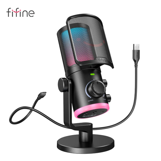 FIFINE USB Gaming Microphone with Noise Cancellation and RGB - Antland Marketplace