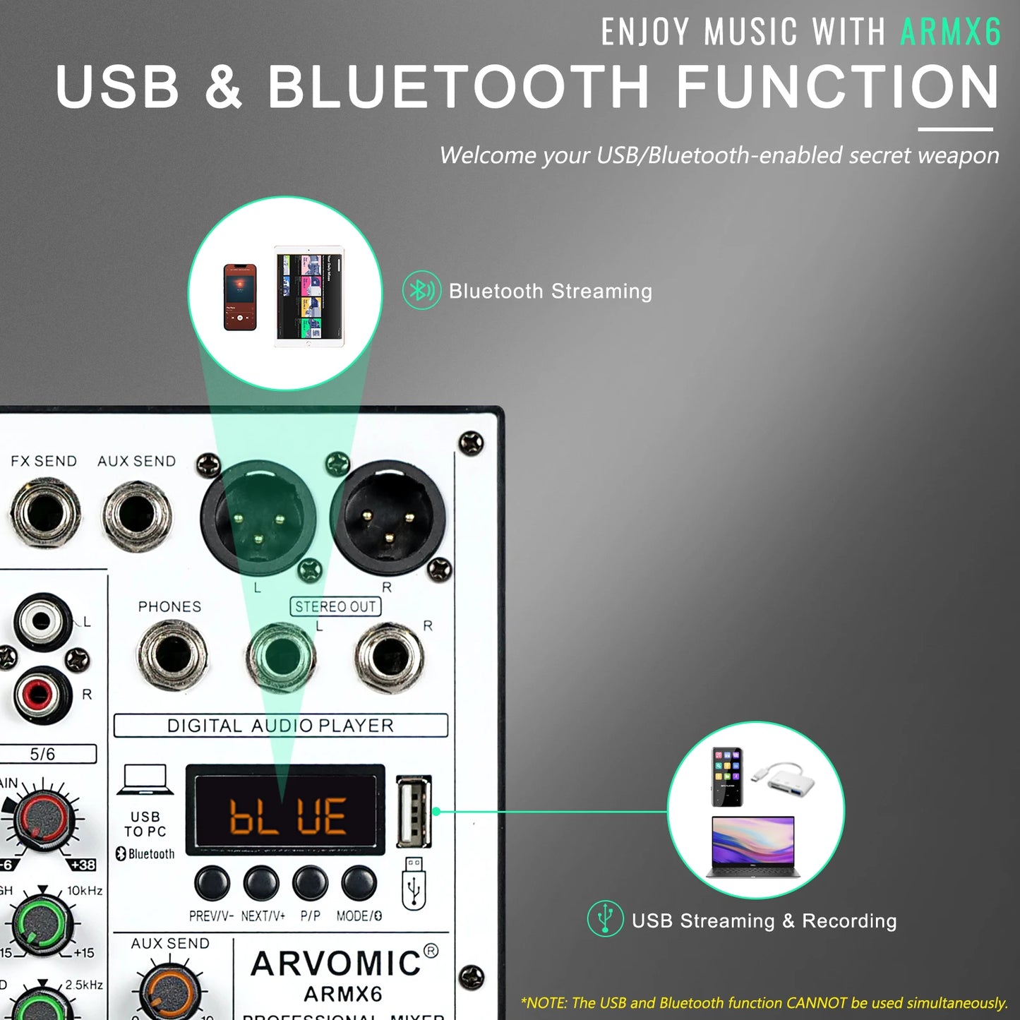 ARVOMIC 6-Channel DJ Mixer with Bluetooth and DSP Effects