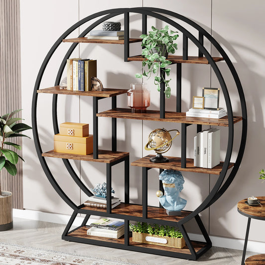 Tribesigns Round Etagere Bookshelf 63 Inch Industrial Wood