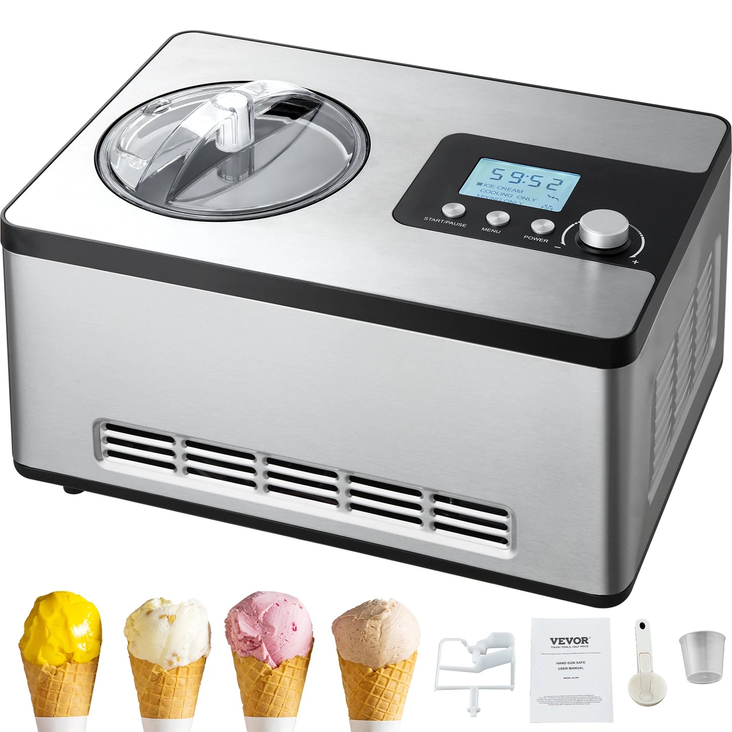 SucceBuy Automatic Ice Cream Maker With Compressor 2 Qt