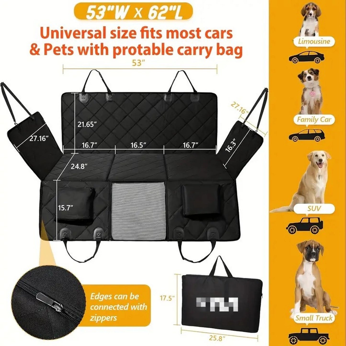 Waterproof Dog Rear Seat Cover With Side Wings Protector