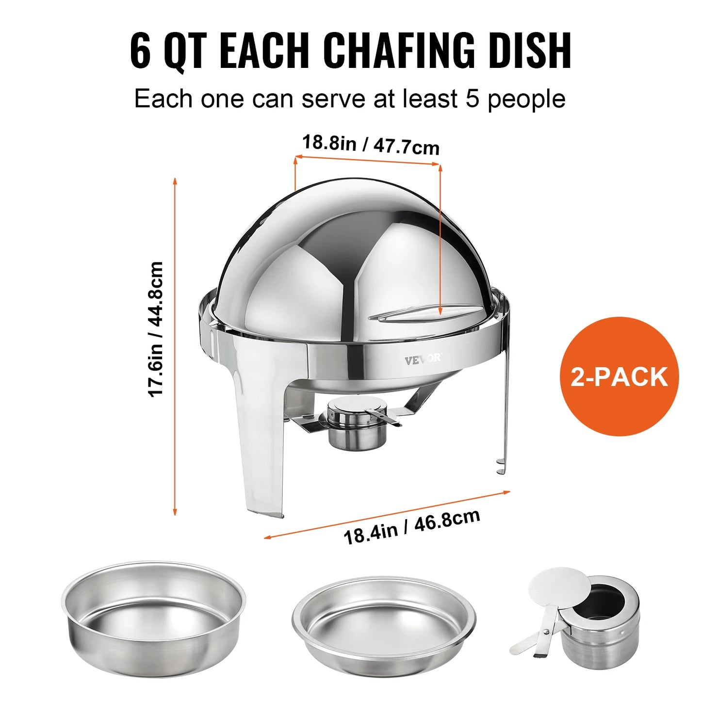 SucceBuy Roll Top Chafing Dish 6 Qt 2 Pack Stainless Steel