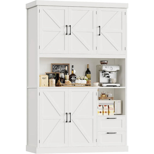 Farmhouse 76 Inch Tall Kitchen Pantry Cabinet With Microwave