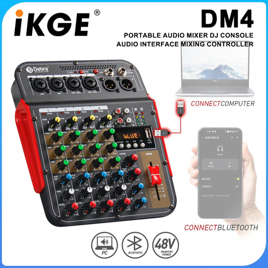 DM4 6 Channel Audio Mixer with Bluetooth and USB Recording