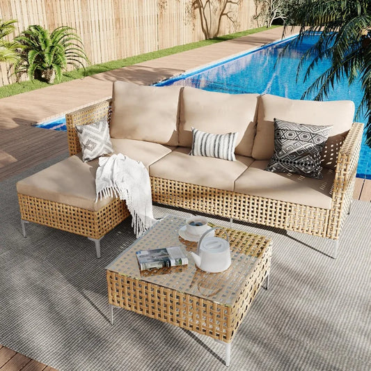 3 Piece Outdoor Patio Furniture Set Modern Boho Sectional