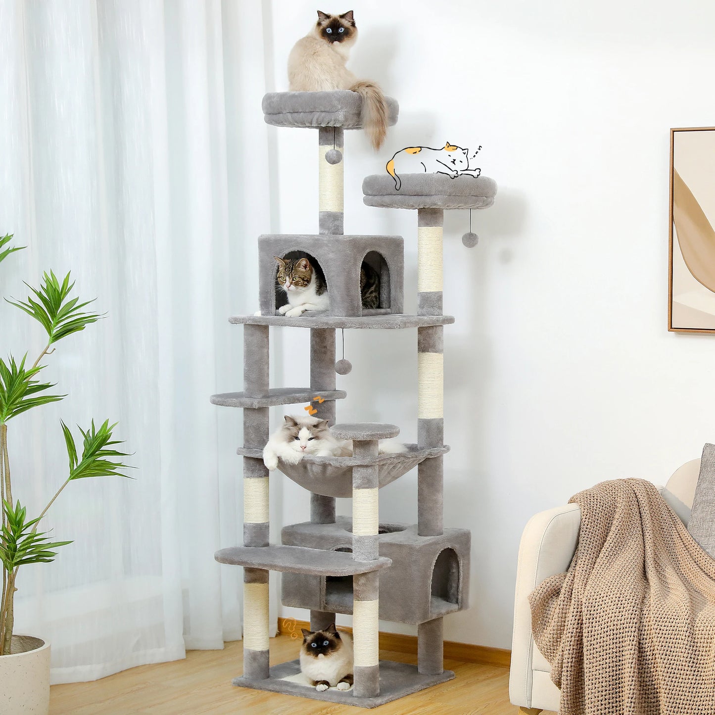 Large Indoor Cat Tree Tower With Sisal Scratching Posts