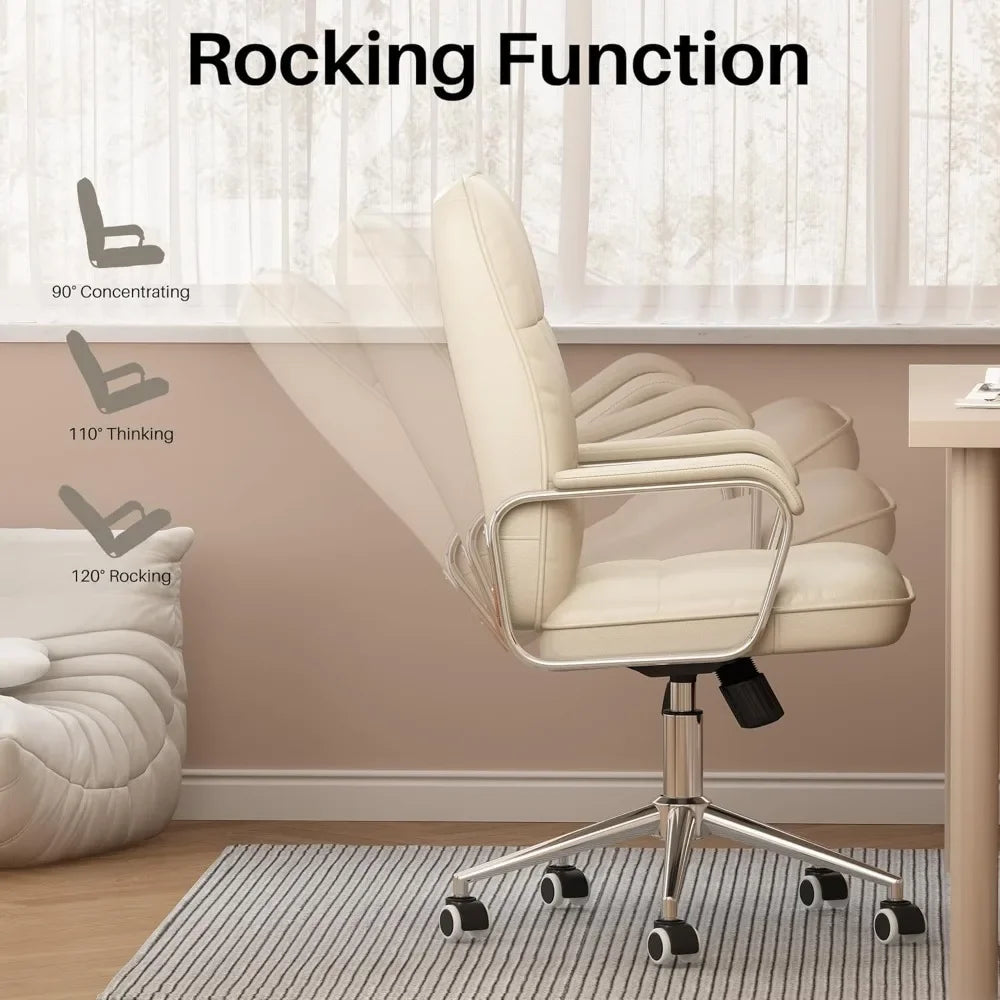 Ergonomic Swivel Desk Chair with Soft Leather and Padded Arms - Antland Marketplace