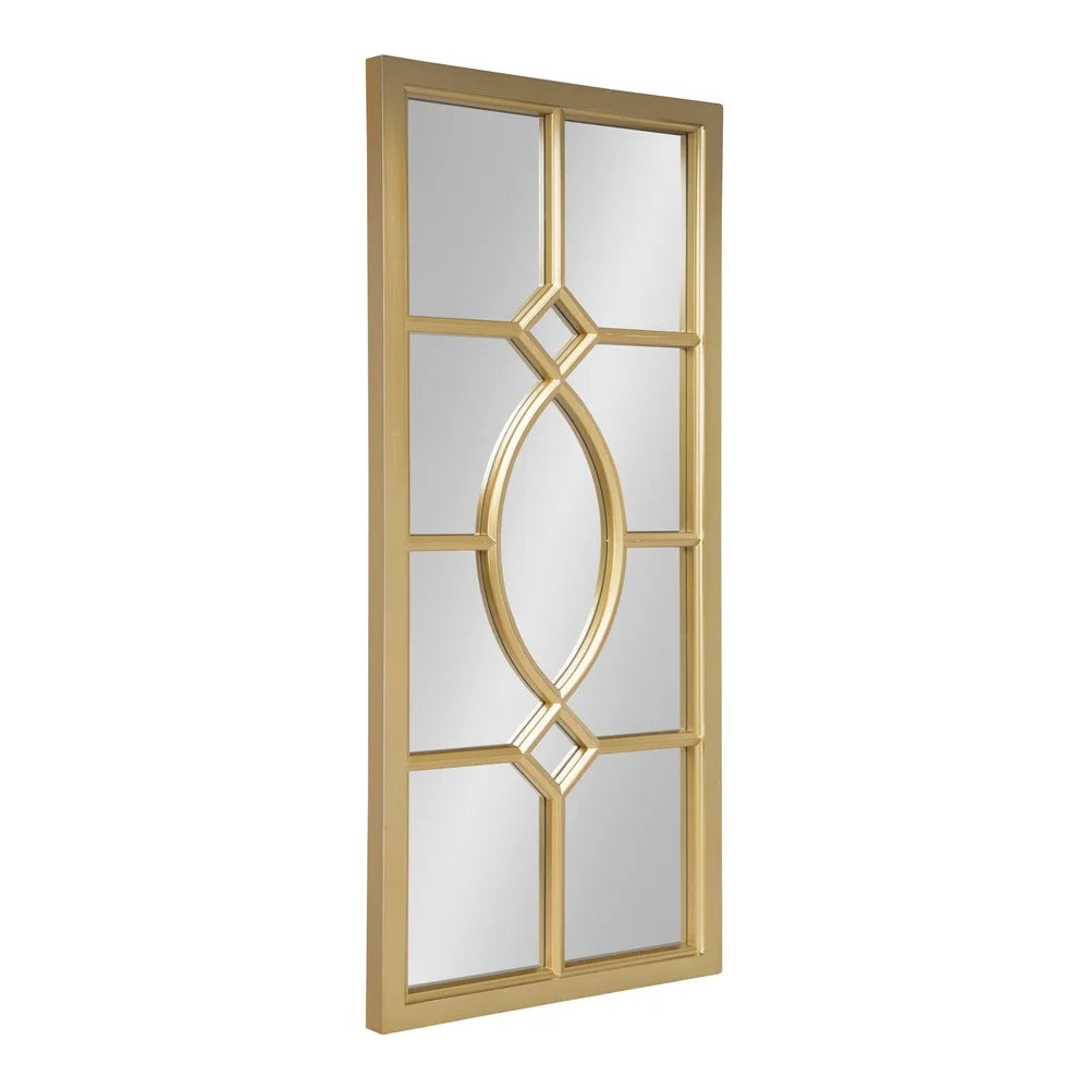 Stylish Gold Windowpane Wall Accent Mirror Lightweight Decorative Trellis Design Easy Mounting Horizontal Vertical Display Ideal