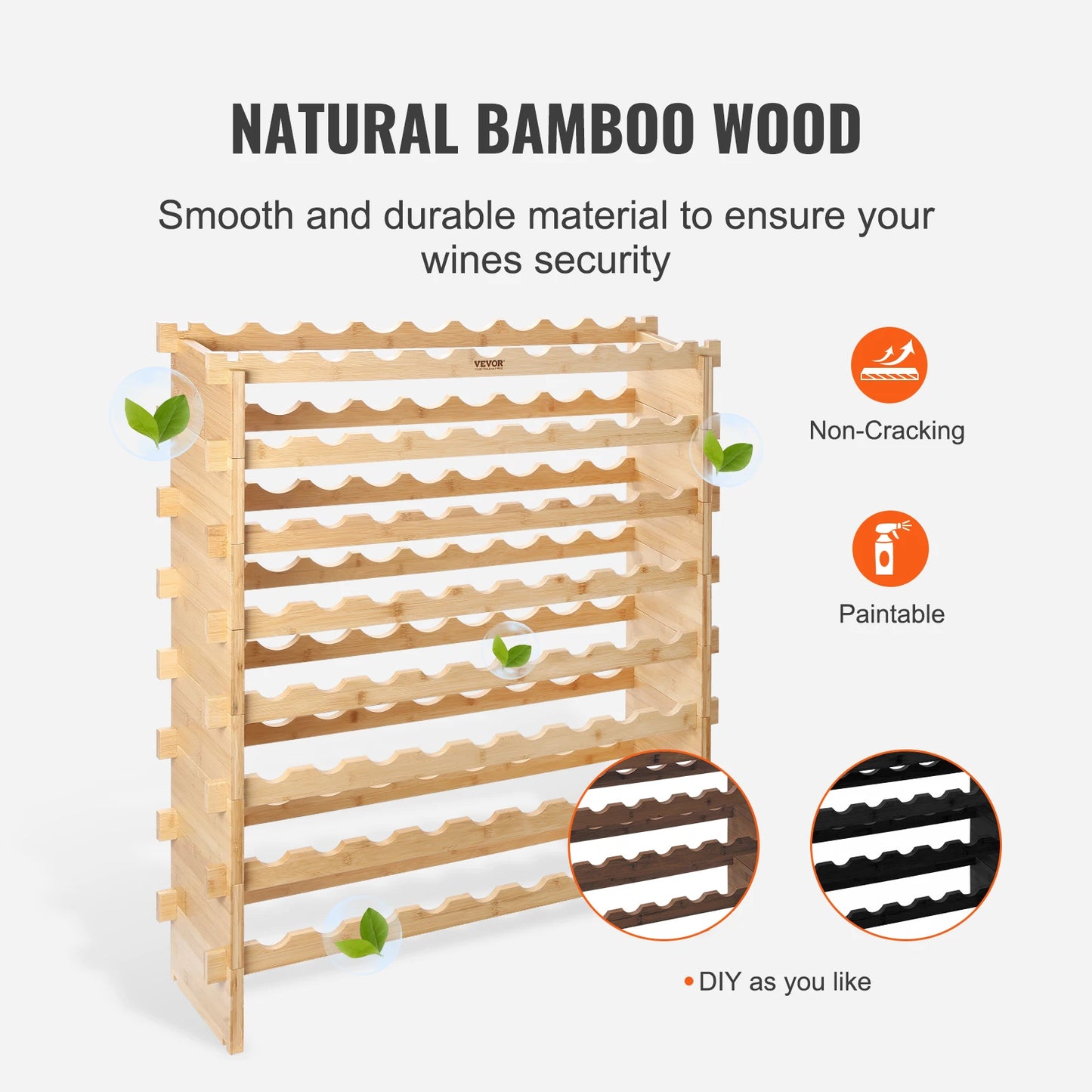 8 Tier Stackable Bamboo Wine Rack Free Standing Storage