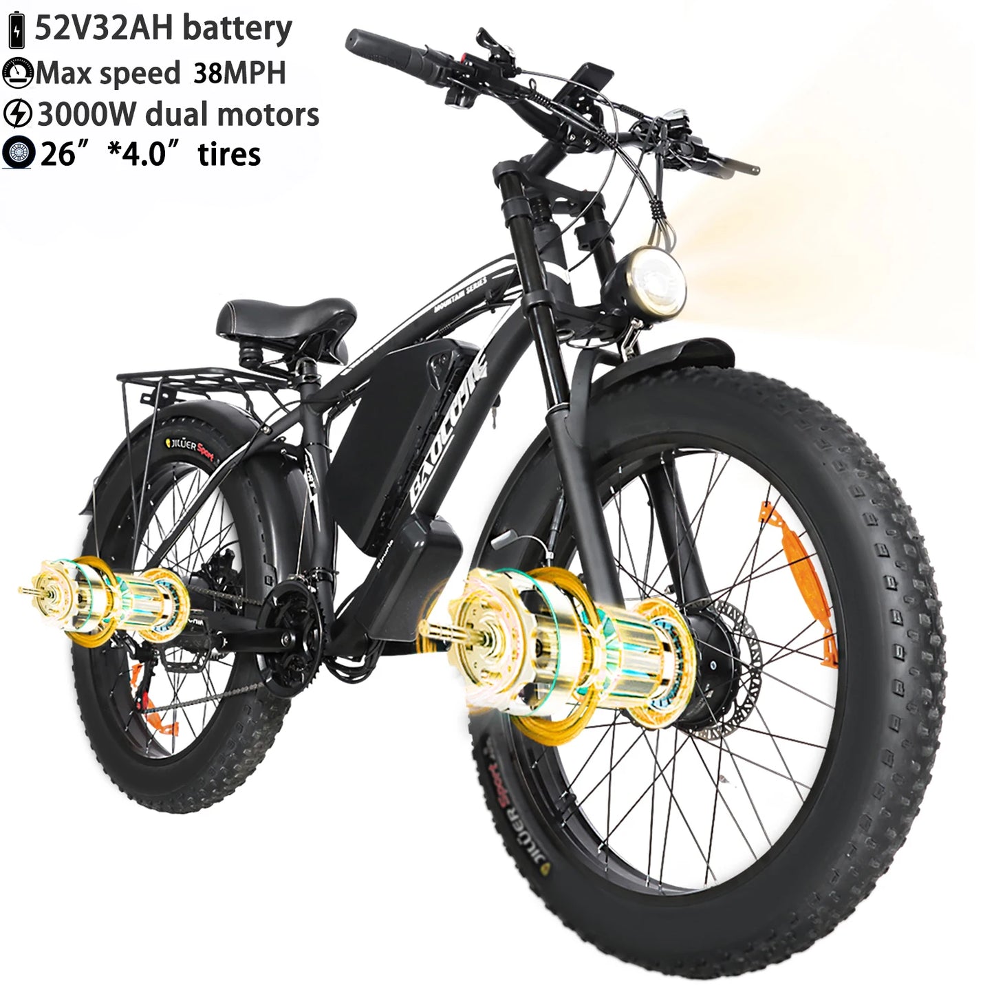 Baolujie Peak Dual Motor Electric Bike 48V Battery