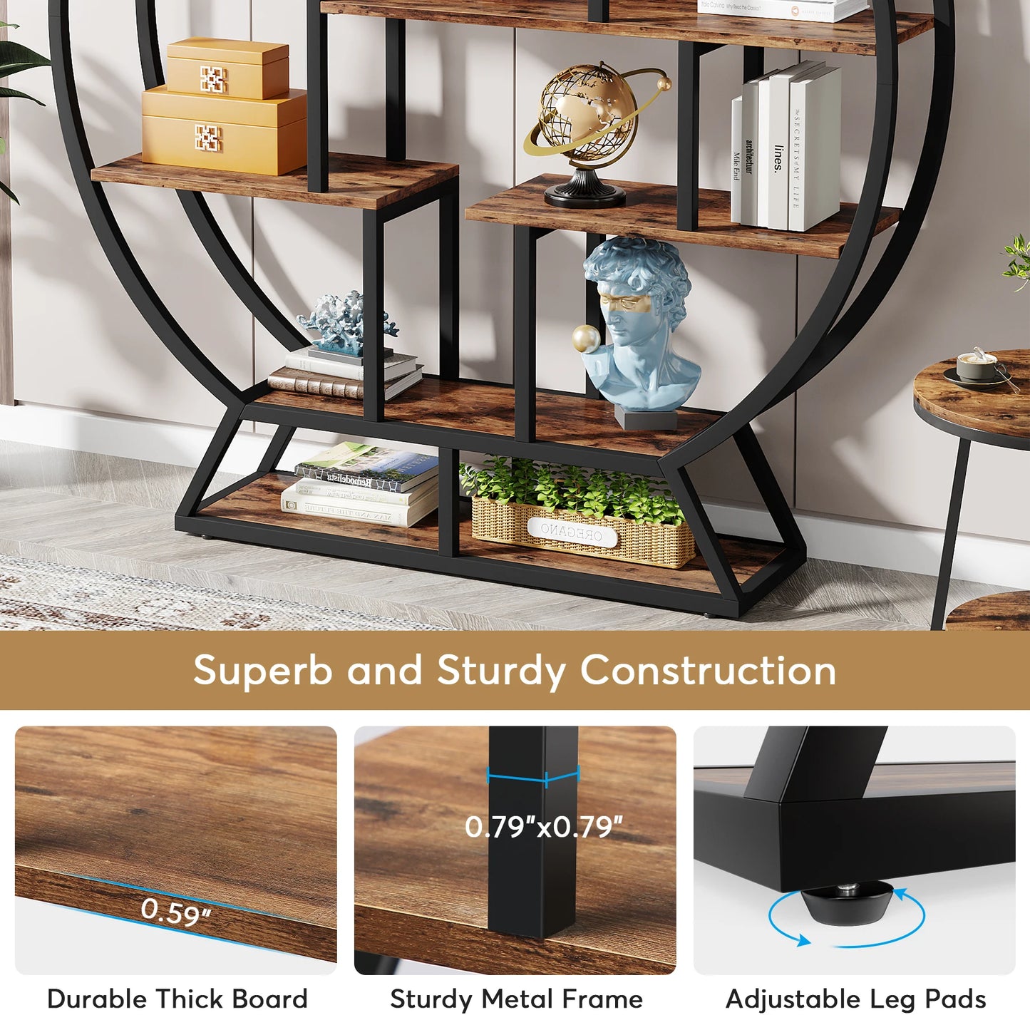 Tribesigns Round Etagere Bookshelf 63 Inch Industrial Wood