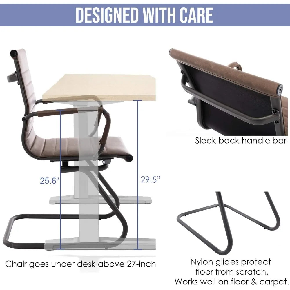 Leather Office Guest Chair With Sled Base For Waiting Room