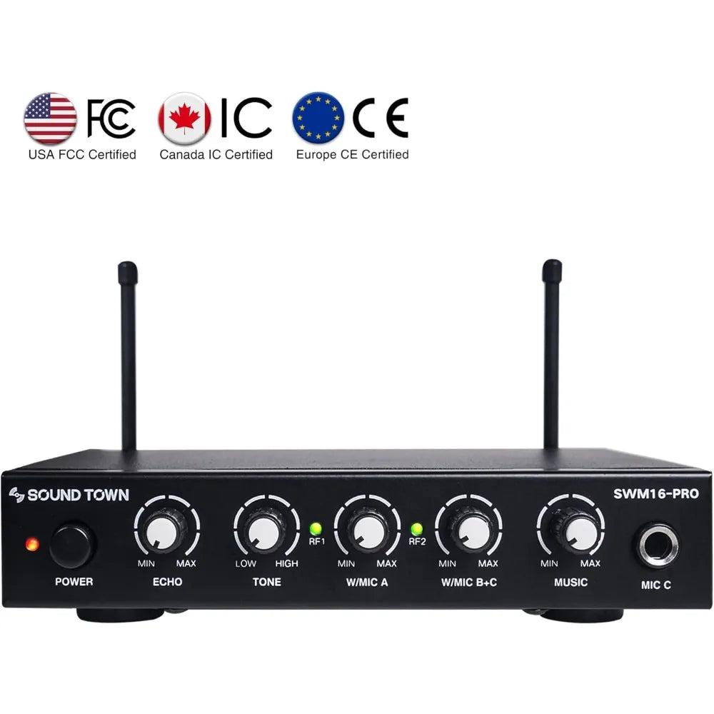 Channels Wireless Microphone Karaoke Mixer System with 2 Mics