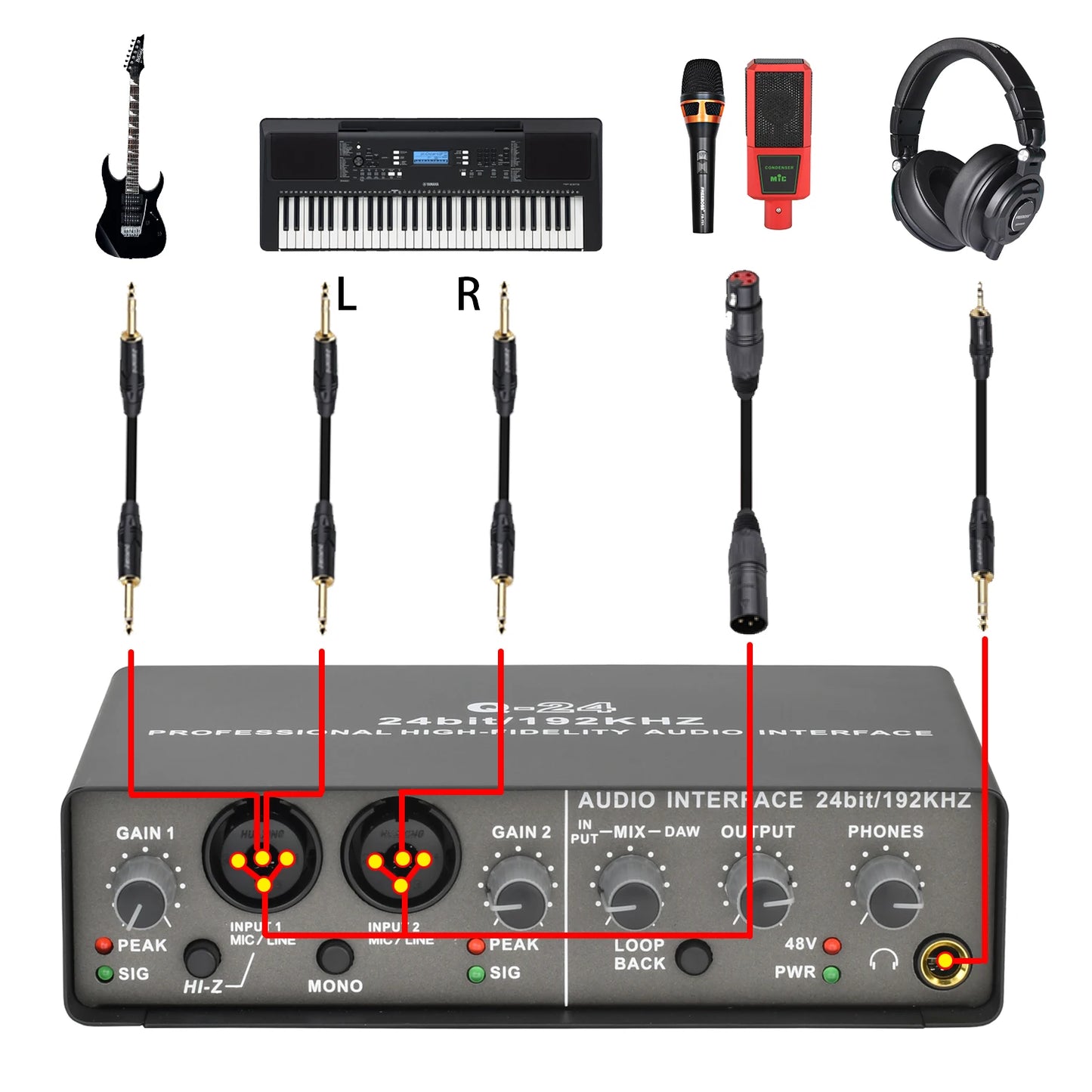 TEYUN Q24 24bit Audio Interface for Guitar and Studio Use