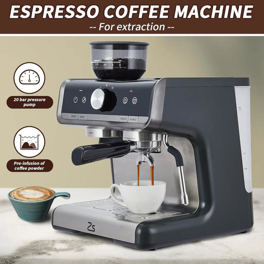 Espresso Machine With Grinder Milk Frother 20 Bar 1450W