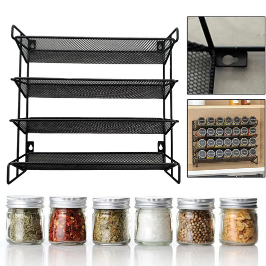4 Tier Spice Jar Organizer Space Saving Metal Kitchen Rack