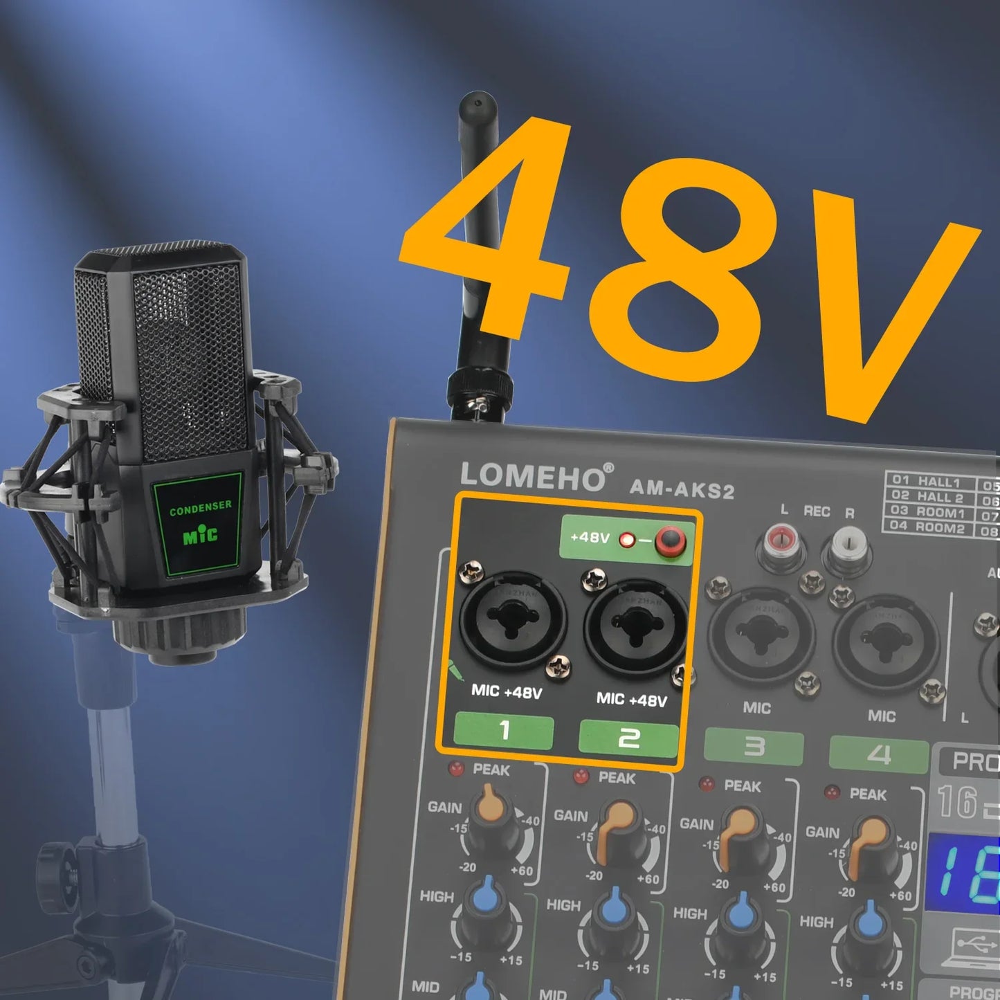 LOMEHO 4 Channel Bluetooth Audio Mixer with 2 Microphones