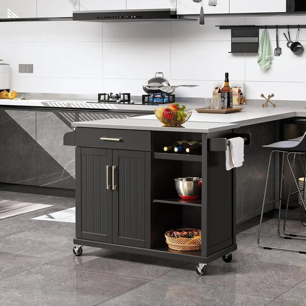 Kitchen Cart With Stainless Steel Top On Wheels With Drawer