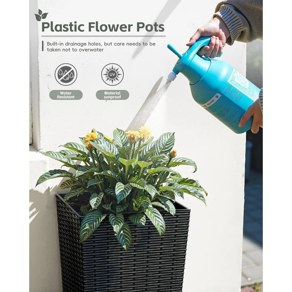 Hign Concerned Planters With Rattan Texture Drainage Holes