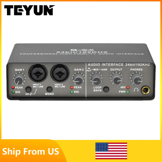 TEYUN Q24 24bit Audio Interface for Guitar and Studio Use