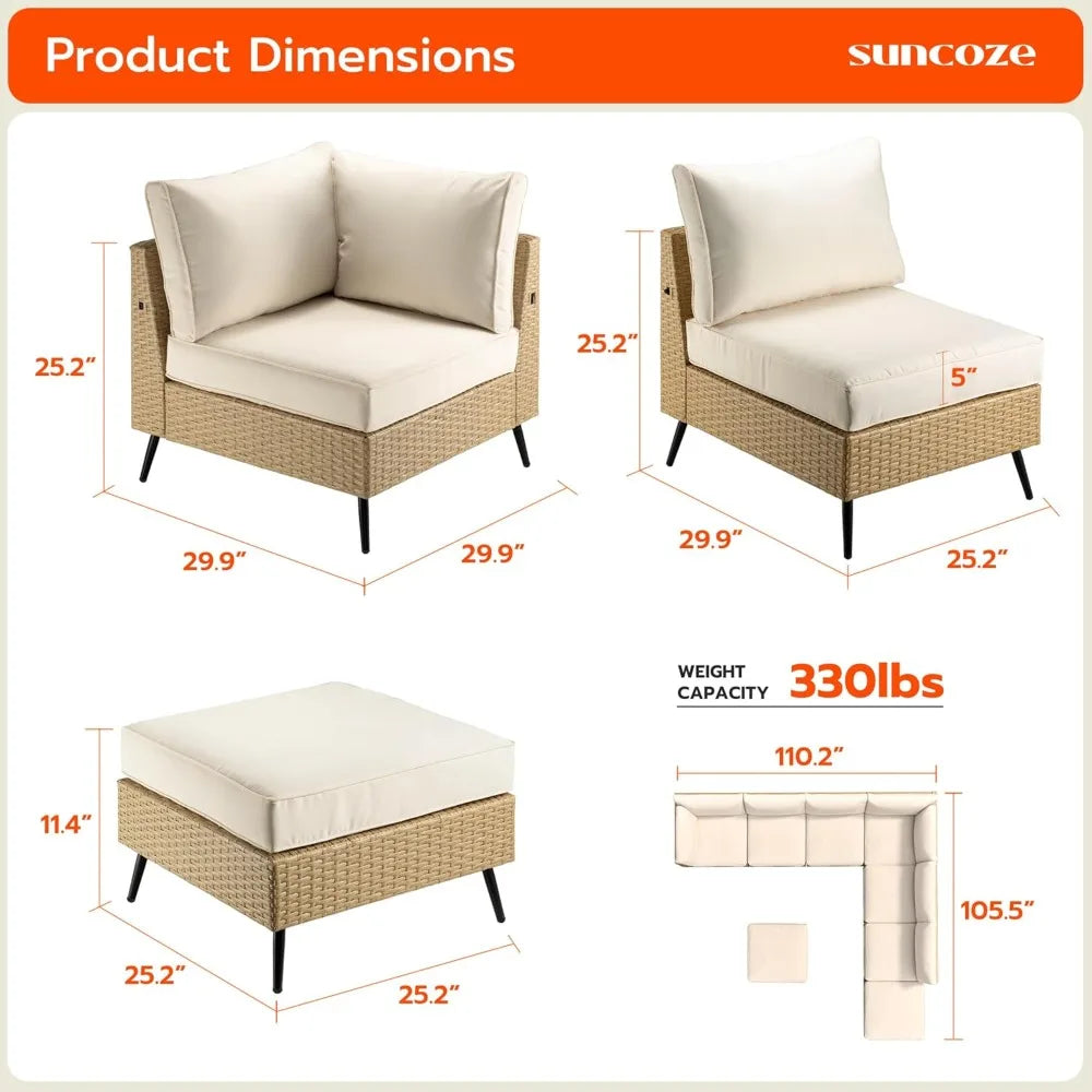 Modern Eight Piece Outdoor Sectional Sofa Rattan Wicker Set