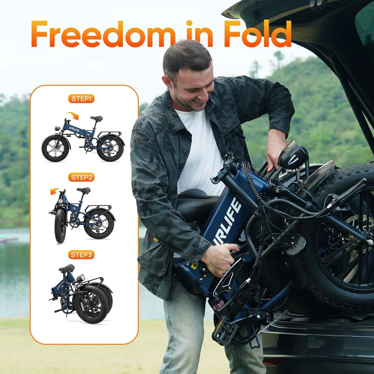 Folding Electric Bike For Adults With 48V Motor And Fat Tires 60 To 80 Miles