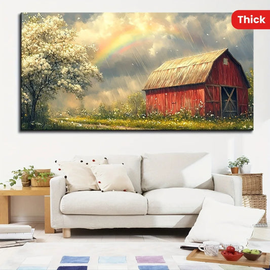 1.5 Inch Thick Pine Frame Red Barn Canvas Mural Country Landscape Poster For Kitchen Living Room Bedroom Decor