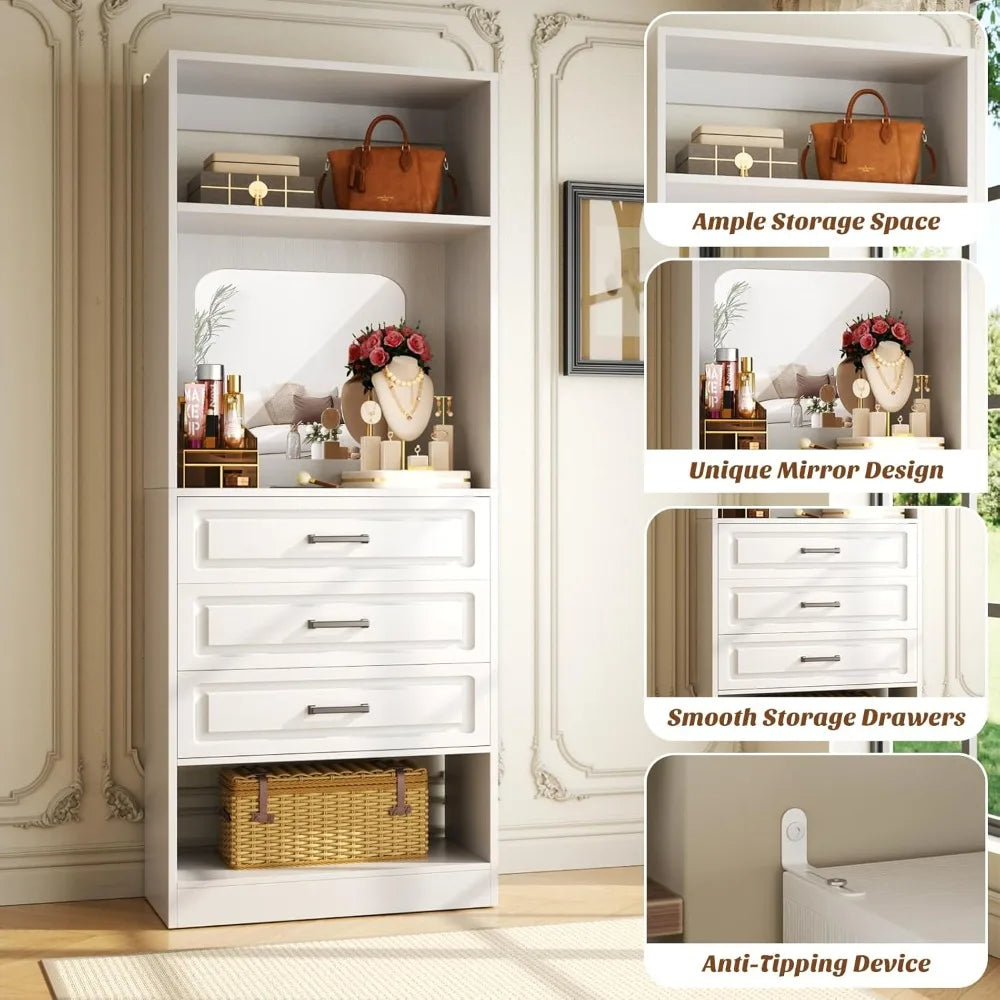 25 Inch Freestanding Closet System With 3 Drawers Mirror