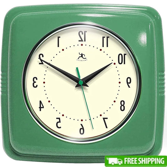 Square Silent Retro Wall Clock 9 Inch Quartz Sweep Movement Analog Kitchen Diner Decor