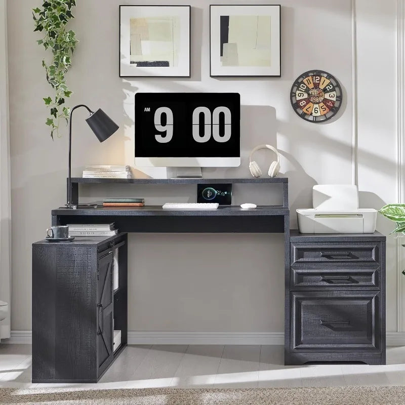 Modern Farmhouse Home Office Desk With File Cabinet 67 Inch