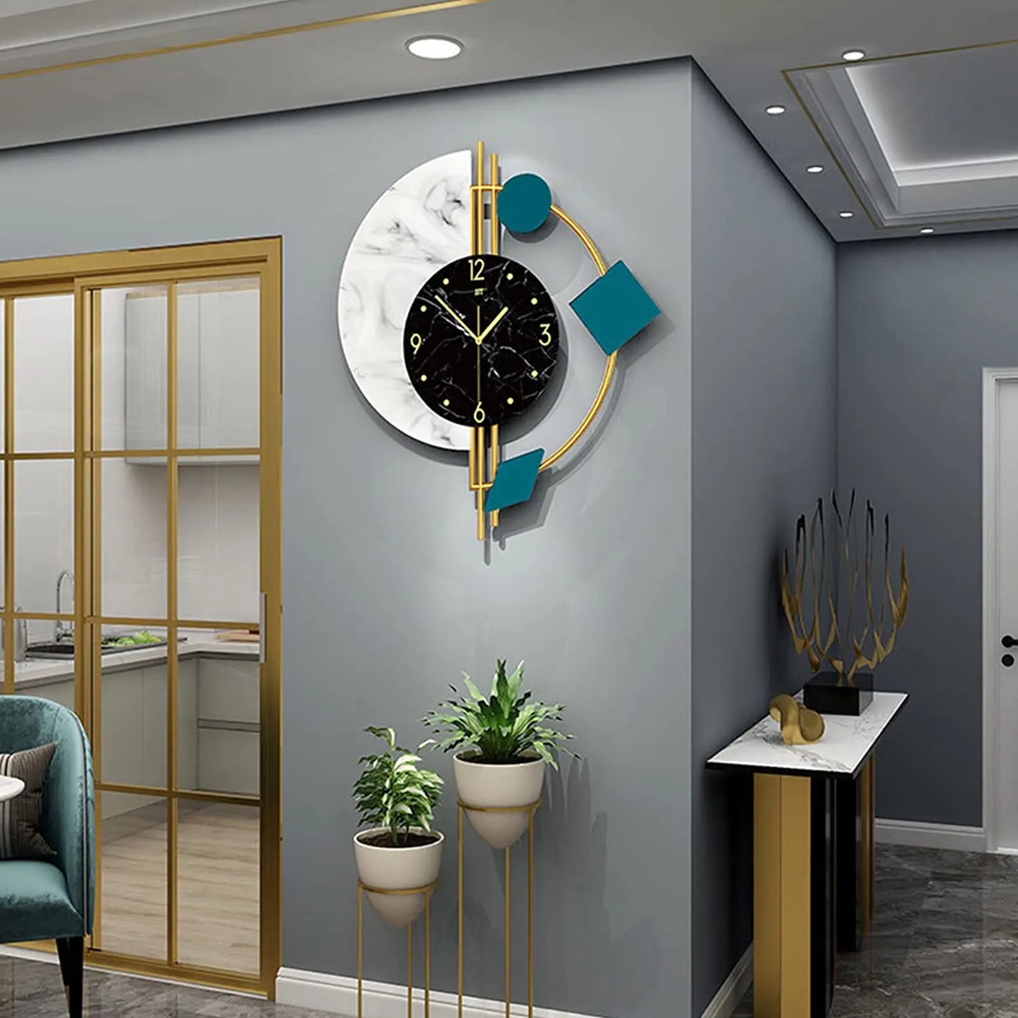 22 Inch Marble Wall Clock Nordic Style Luxury Living Room Silent Non Ticking Battery Operated
