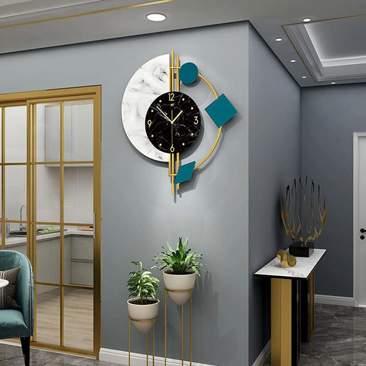 22 Inch Marble Wall Clock Nordic Style Luxury Living Room Silent Non Ticking Battery Operated
