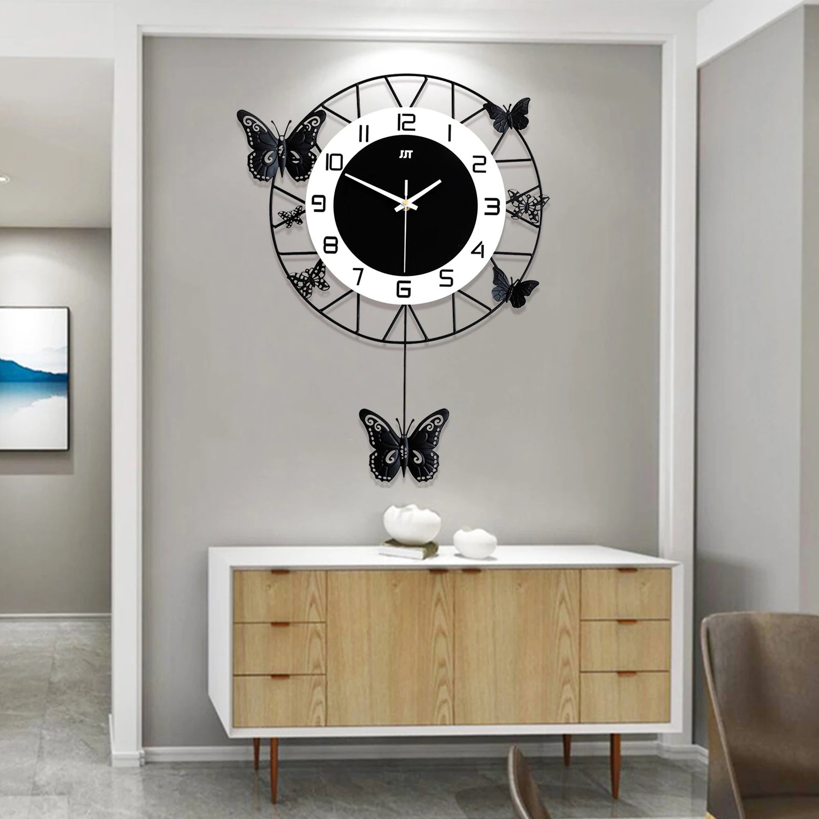 20 Inch Modern Round Butterfly Wall Clock for Home Decor - Antland Marketplace