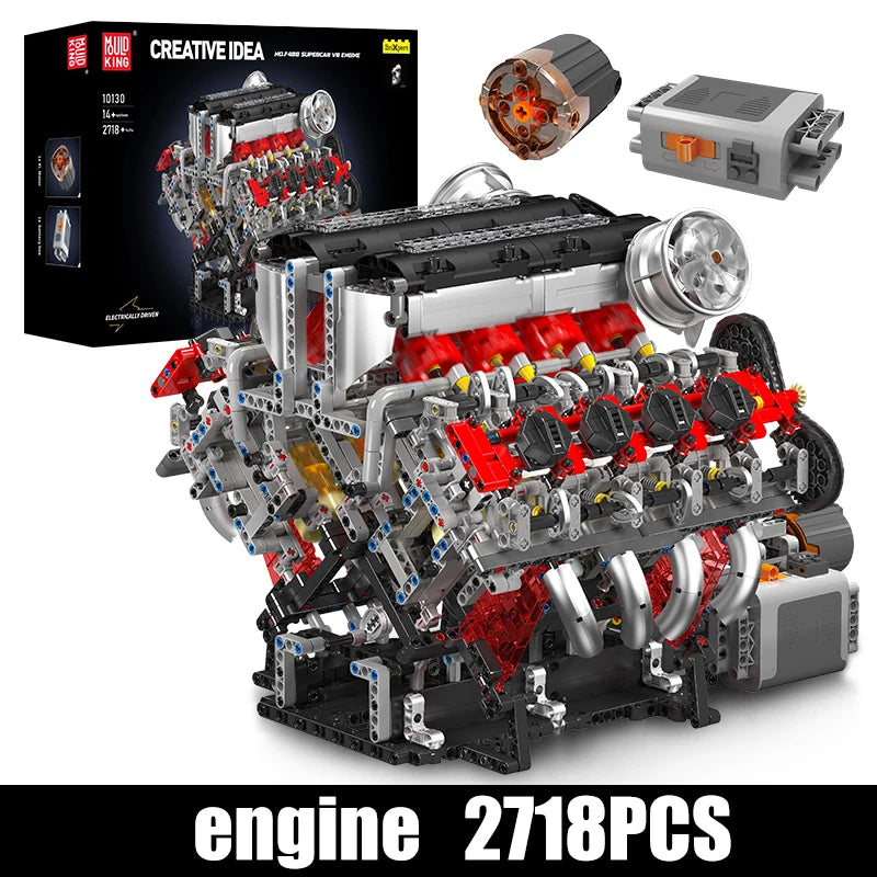 Mould King 10130 F488 Supercar V8 Engine Building Set