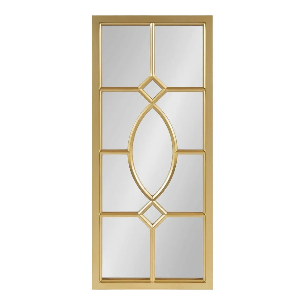 Stylish Gold Windowpane Wall Accent Mirror Lightweight Decorative Trellis Design Easy Mounting Horizontal Vertical Display Ideal