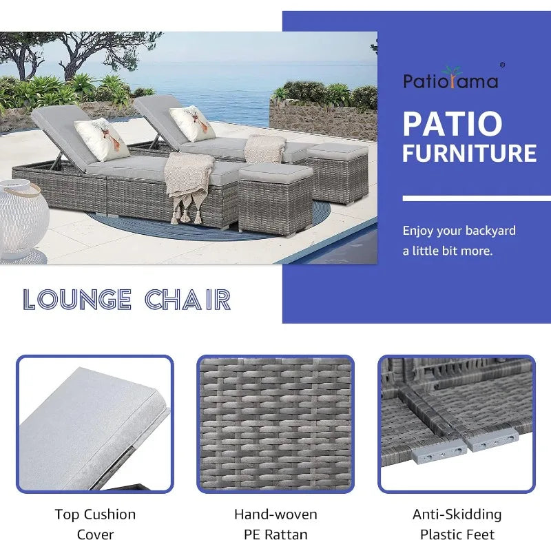 Hign-concerned 4 Piece Patio Chaise Lounge Set With Ottoman