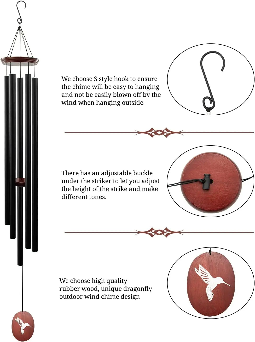 60 Inch Large Wind Chimes Outdoor Deep Tone 5 Tuned Tubes