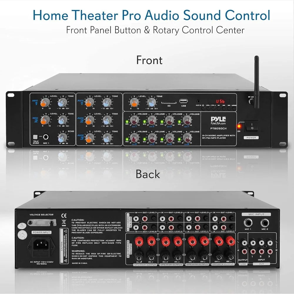 8 Channel 4000W Wireless Bluetooth Power Amplifier System