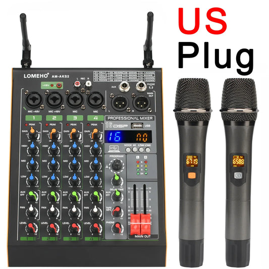 LOMEHO 4 Channel Bluetooth Audio Mixer with 2 Microphones