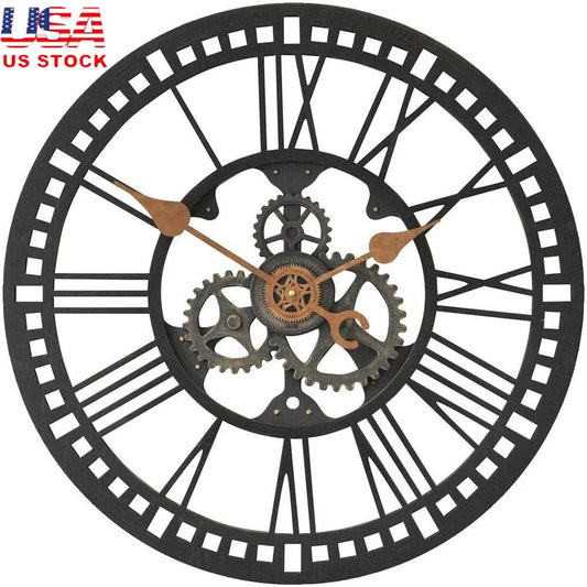 Large Round Analog Wall Clock With Industrial Design Quartz Movement Battery Operated Home Decor Living Room 24 Cm