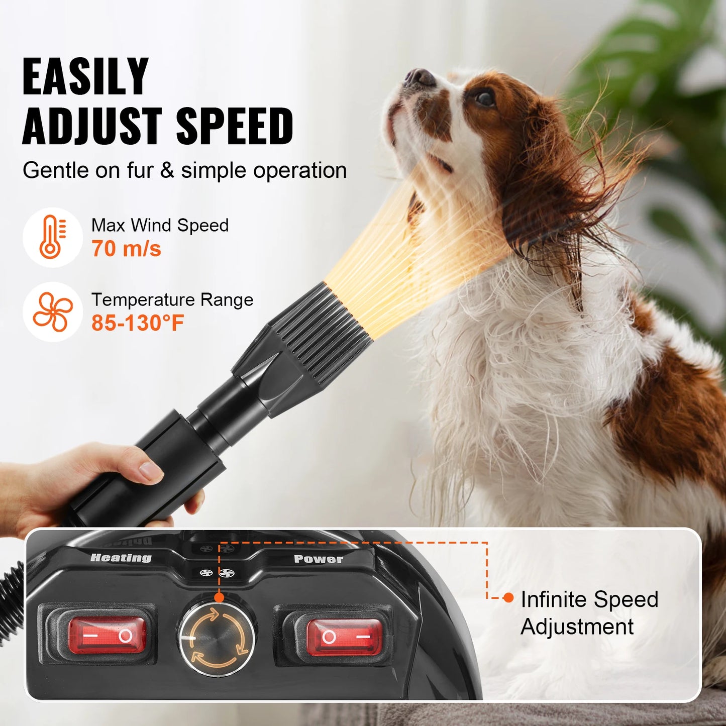 VEVOR 2000W Dog Blow Dryer with Adjustable Speed and Nozzles - Antland Marketplace