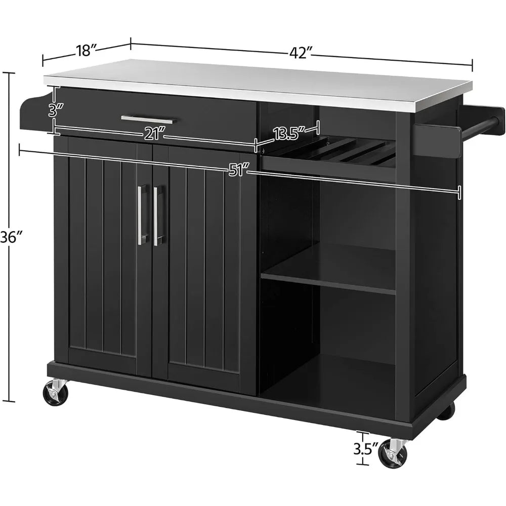 Kitchen Cart With Stainless Steel Top On Wheels With Drawer