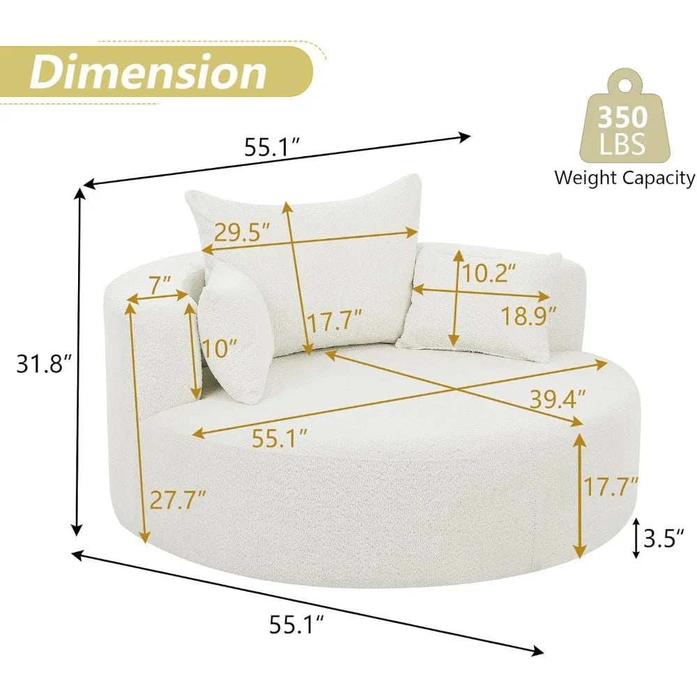 55 Inch Oversized Round Swivel Chaise Lounge Chair - Antland Marketplace